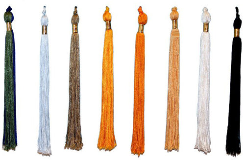 Graduation Tassels, black, blue, red, gold, white, orange.